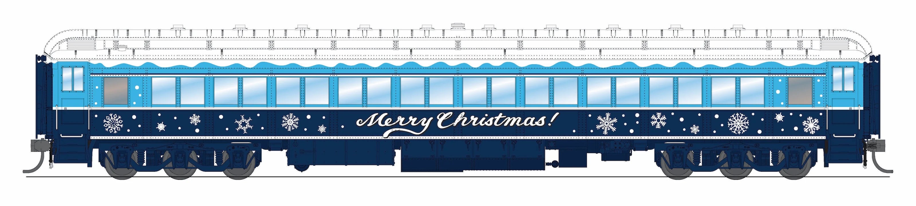 Broadway Limited 9739 Blue & White Holiday-themed Passenger Coach, HO Scale