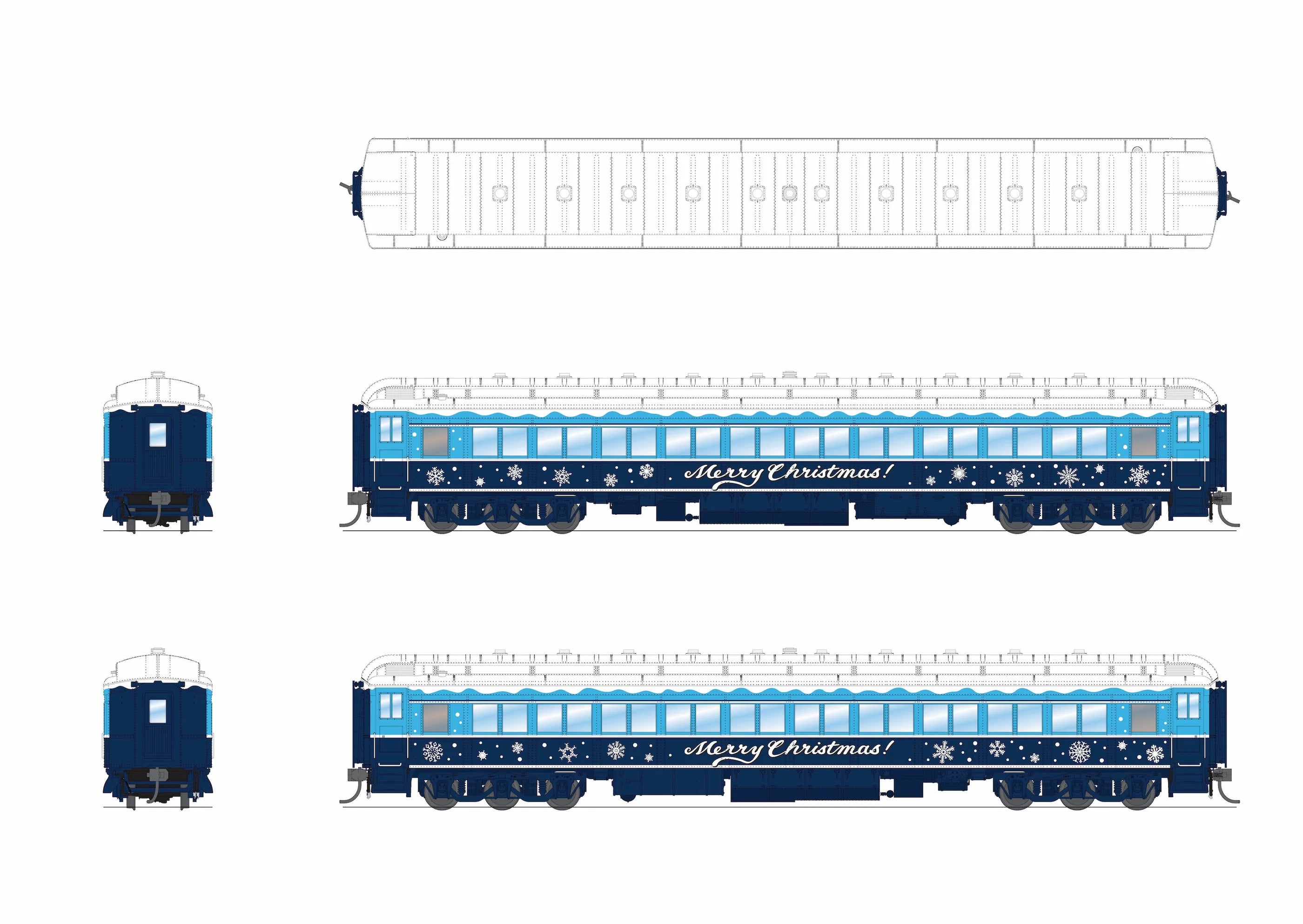 Broadway Limited 9739 Blue & White Holiday-themed Passenger Coach, HO Scale