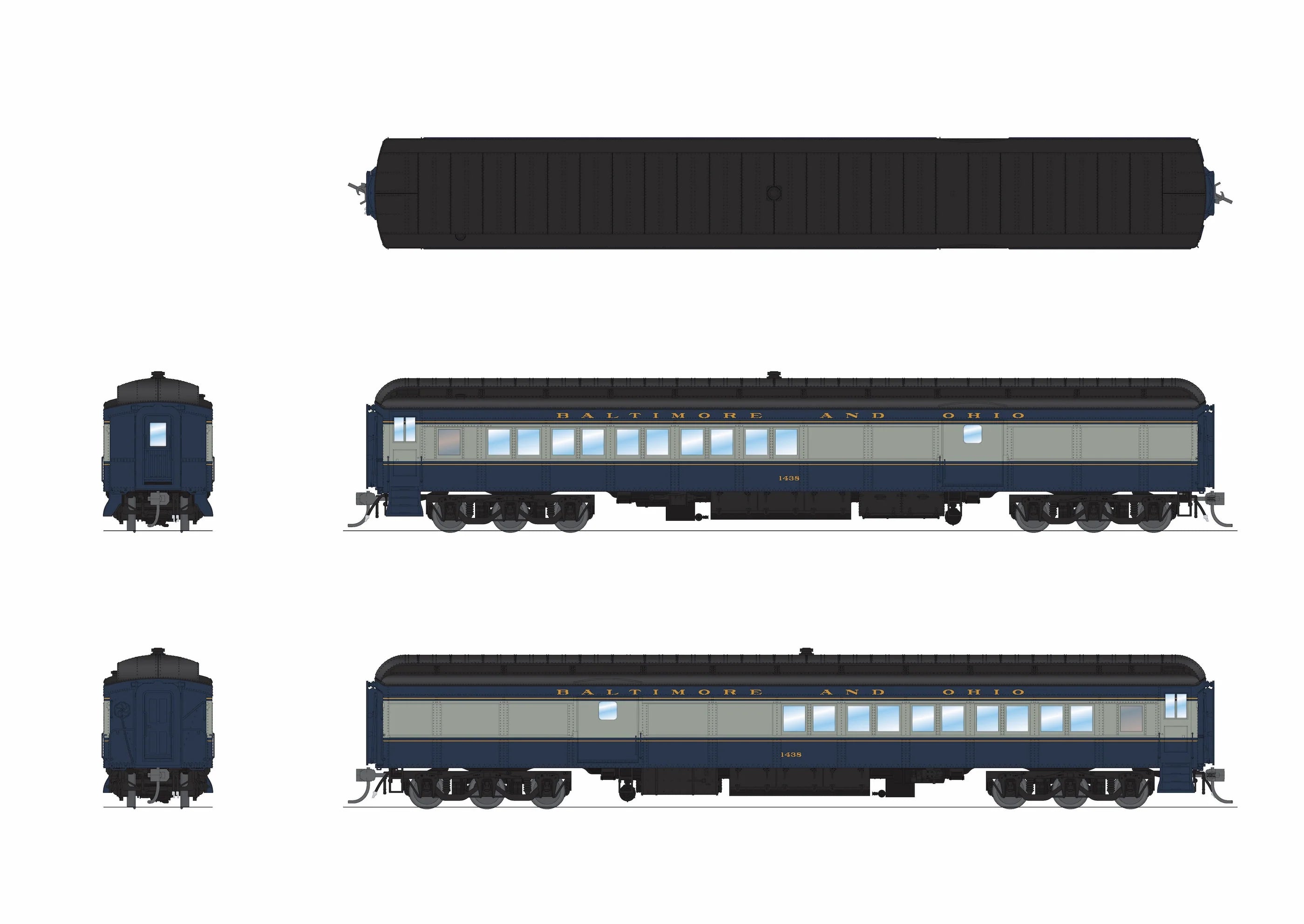 Broadway Limited 9741 B&O Baggage-Combine Car #1438, Blue & Gray, HO Scale