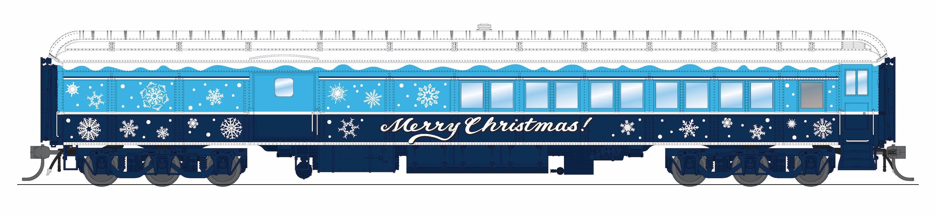 Broadway Limited 9745 Blue & White Holiday-themed Baggage-Combine Car, HO Scale