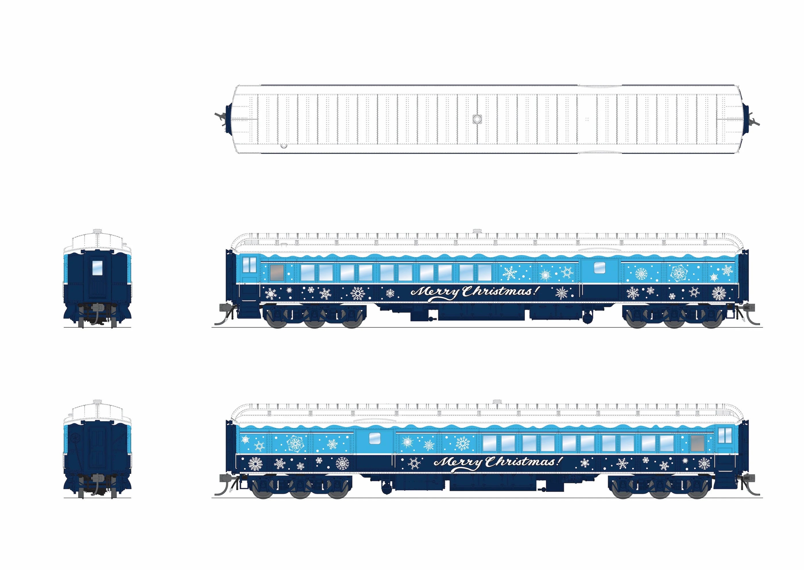 Broadway Limited 9745 Blue & White Holiday-themed Baggage-Combine Car, HO Scale