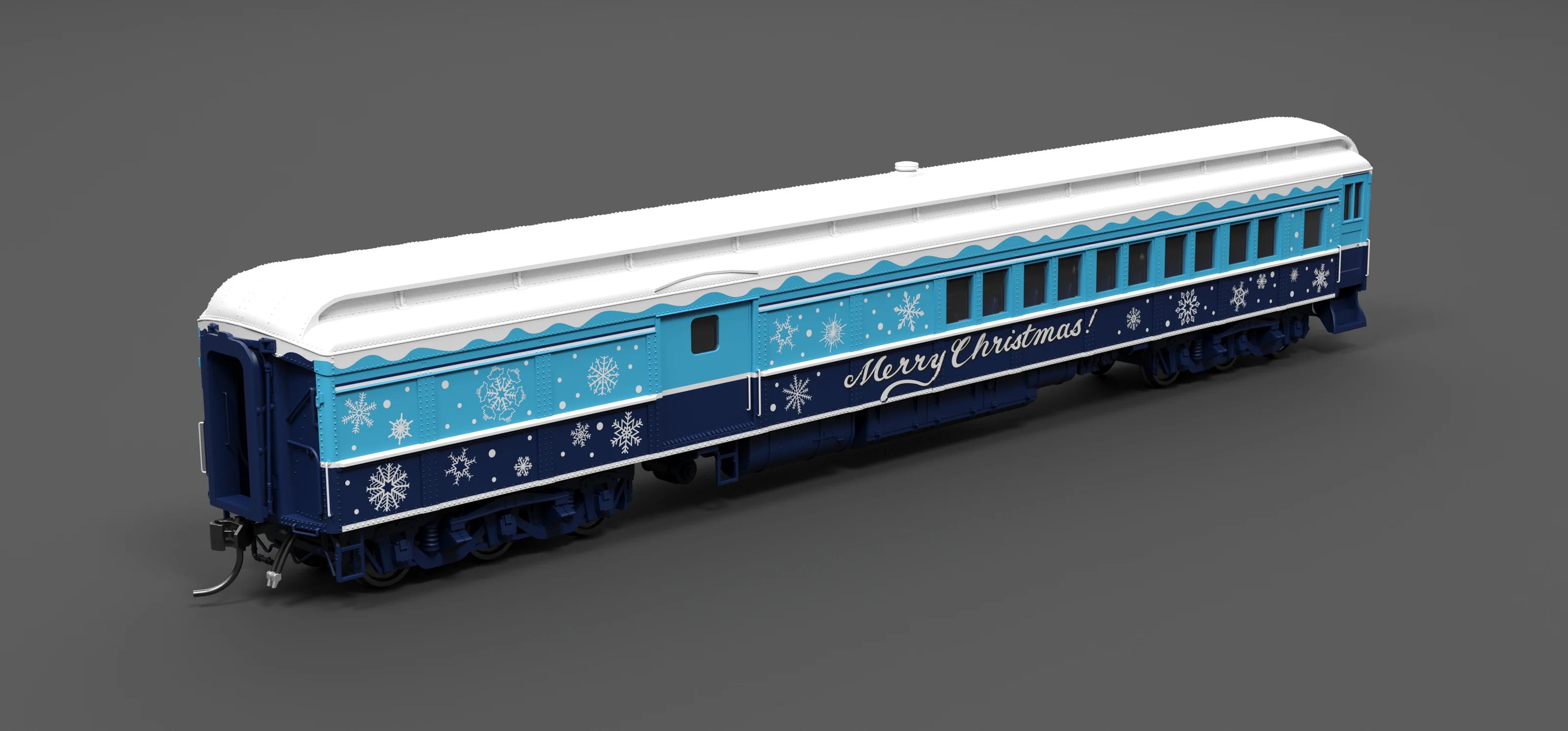 Broadway Limited 9745 Blue & White Holiday-themed Baggage-Combine Car, HO Scale