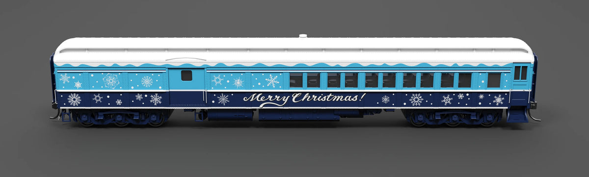 Broadway Limited 9745 Blue & White Holiday-themed Baggage-Combine Car, HO Scale