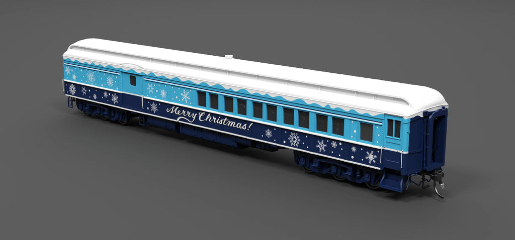 Broadway Limited 9745 Blue & White Holiday-themed Baggage-Combine Car, HO Scale