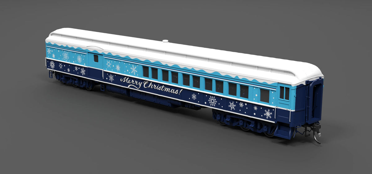 Broadway Limited 9745 Blue & White Holiday-themed Baggage-Combine Car, HO Scale