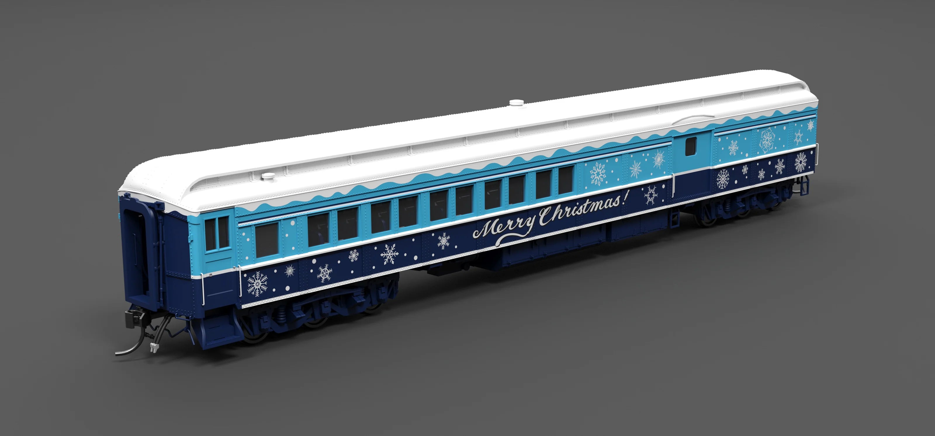 Broadway Limited 9745 Blue & White Holiday-themed Baggage-Combine Car, HO Scale