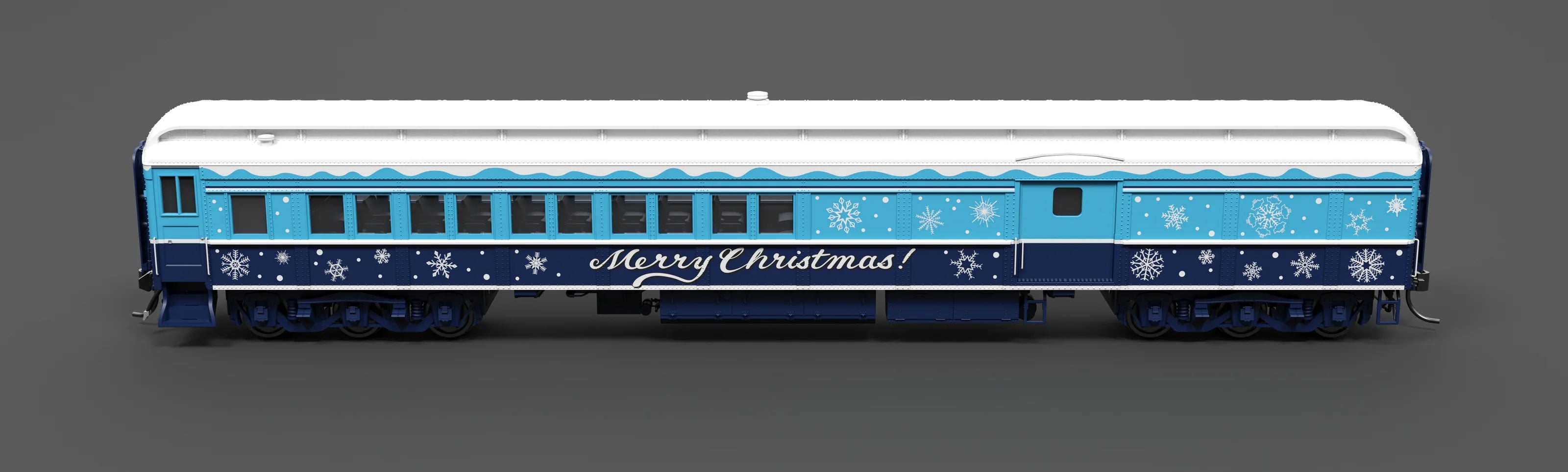 Broadway Limited 9745 Blue & White Holiday-themed Baggage-Combine Car, HO Scale