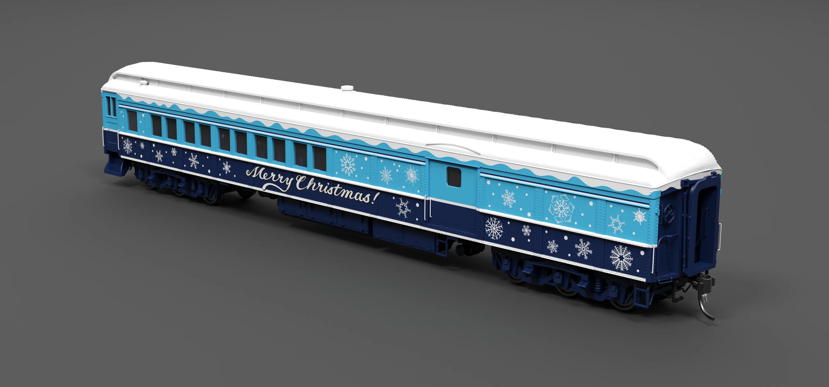 Broadway Limited 9745 Blue & White Holiday-themed Baggage-Combine Car, HO Scale