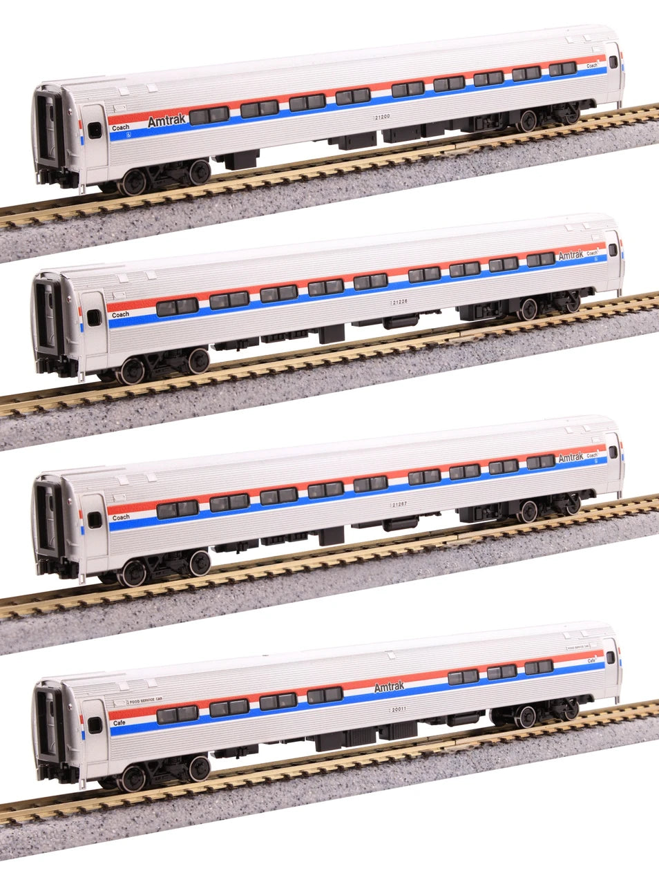 Kato 106-8020 - Amfleet I 4 Car Bookcase Set Phase III Amtrak (AMTK) - N Scale