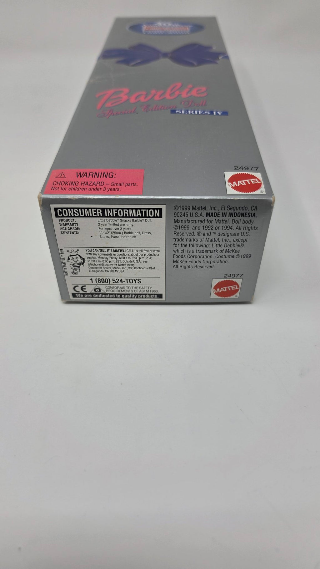 Little Debbie Barbie box bottom with consumer information
