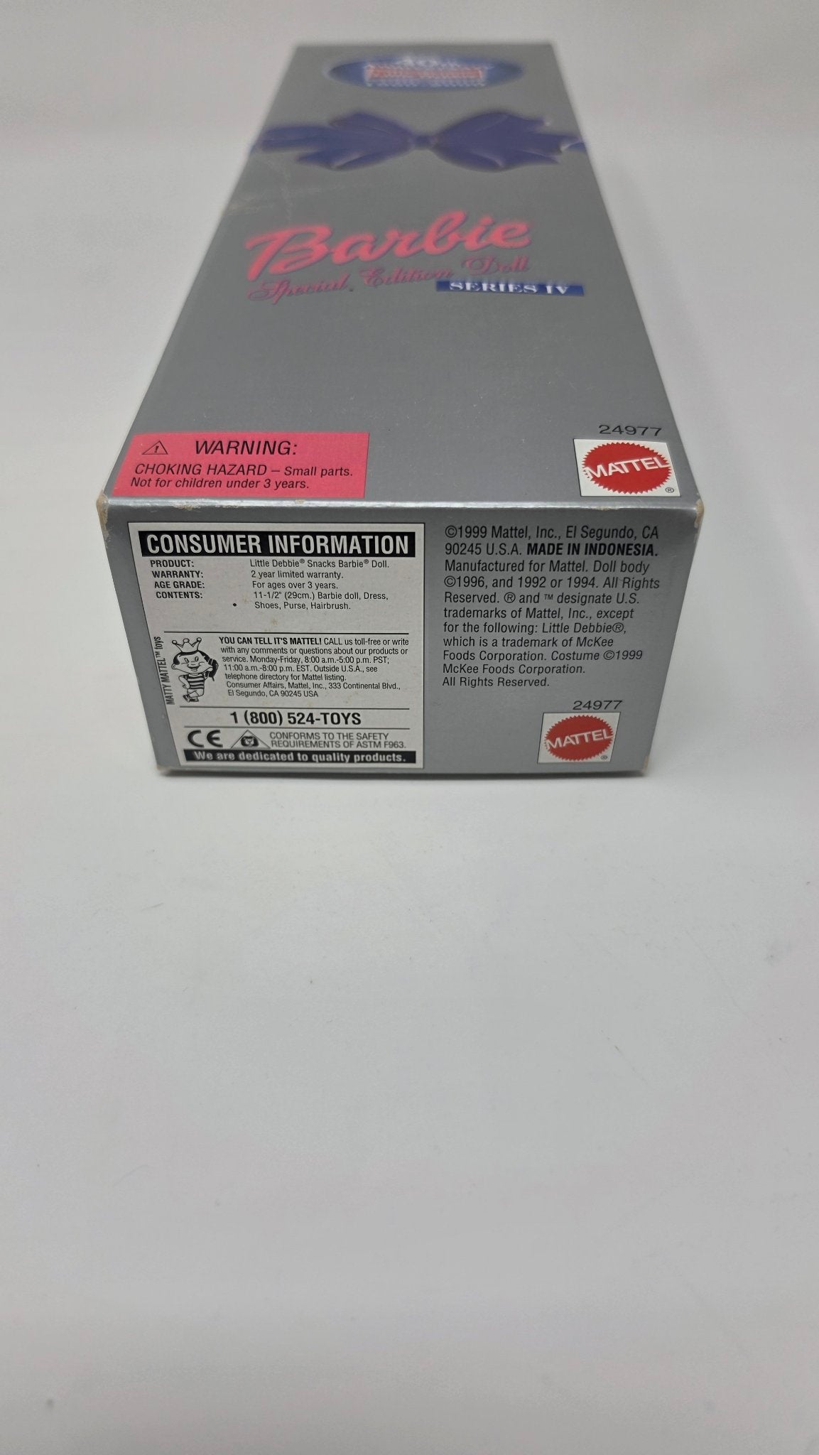 Little Debbie Barbie box bottom with consumer information