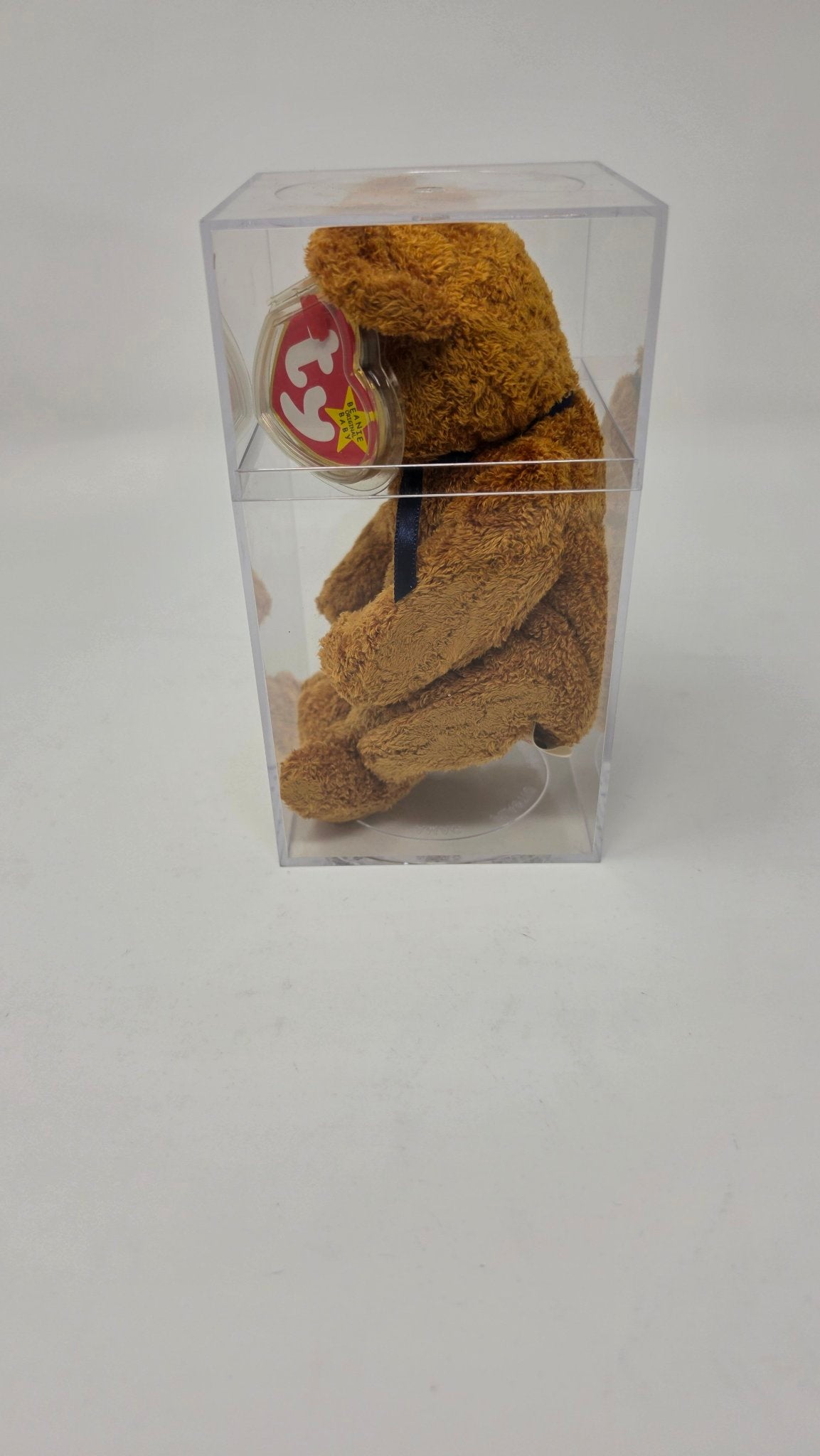 Ty Beanie Baby Fuzz — Brown Bear with Tags & Display Case
