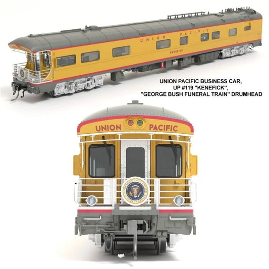 Broadway Limited Imports BLI-9014, HO Union Pacific Business Car, UP #119 "Kenefick", "George Bush Funeral Train" Drumhead