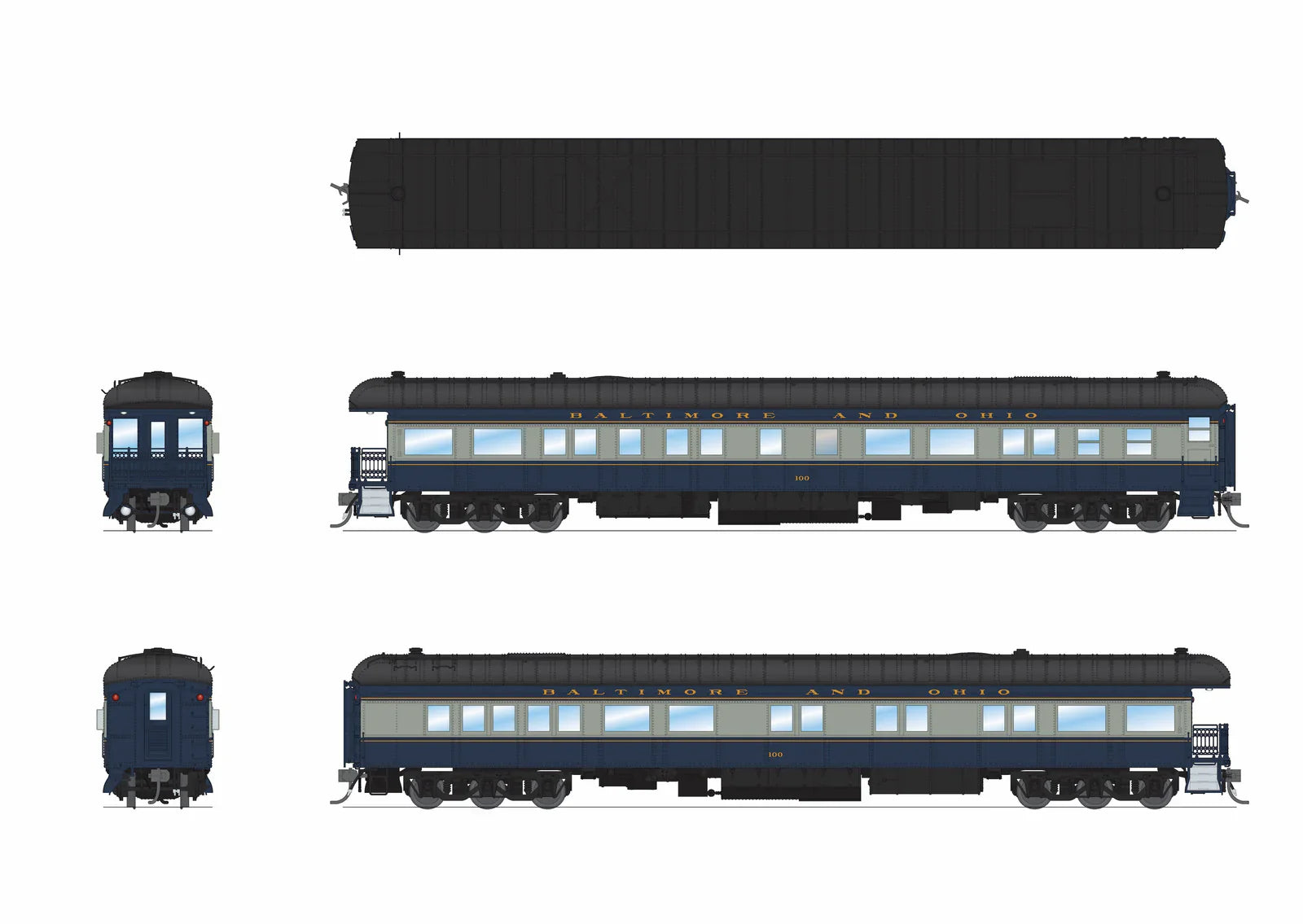 BLI 9721 HO Scale Pullman Business Car Baltimore & Ohio "B&O 100" (Blue & Gray Scheme)