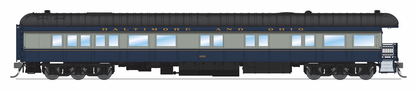 BLI 9721 HO Scale Pullman Business Car Baltimore & Ohio "B&O 100" (Blue & Gray Scheme)
