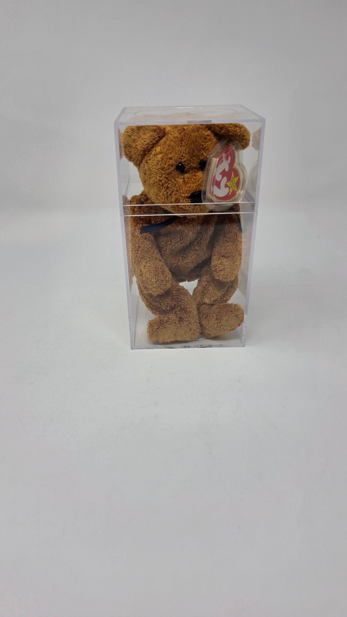 Ty Beanie Baby Fuzz — Brown Bear with Tags & Display Case