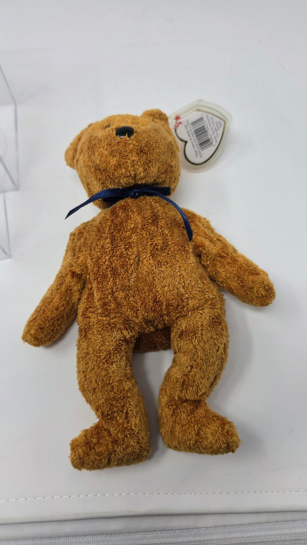 Ty Beanie Baby Fuzz — Brown Bear with Tags & Display Case