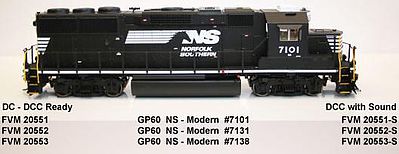 Fox Valley Models 20551-S HO Norfolk Southern GP60 Diesel Loco LokSound #7101