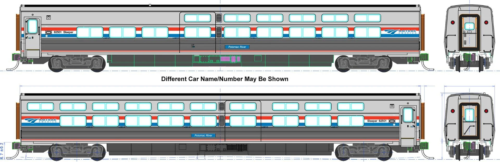 Kato 35-6221-1, HO Scale Amtrak Viewliner II Sleeper Phase III #62501 Potomac River w/Pre-Installed Interior Lights