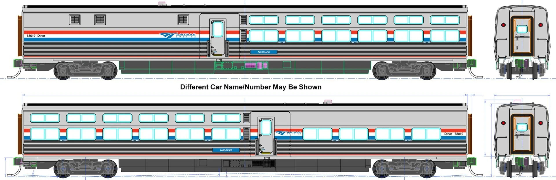 Kato 35-6231, HO Scale Amtrak Viewliner II Diner Phase III #68012 Harrisburg
