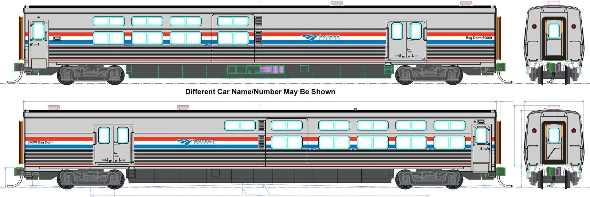 Kato 35-6241, HO Scale Amtrak Viewliner II Baggage-Dorm Phase III #69004