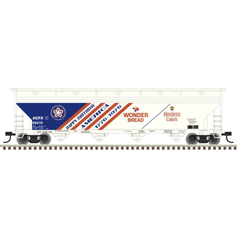 Atlas 50007120 ACF 5250 4-Bay Centerflow Hopper - Ready to Run -- Wonder Bread ACFX #56670 (Bicentennial; white, blue, red) N Scale