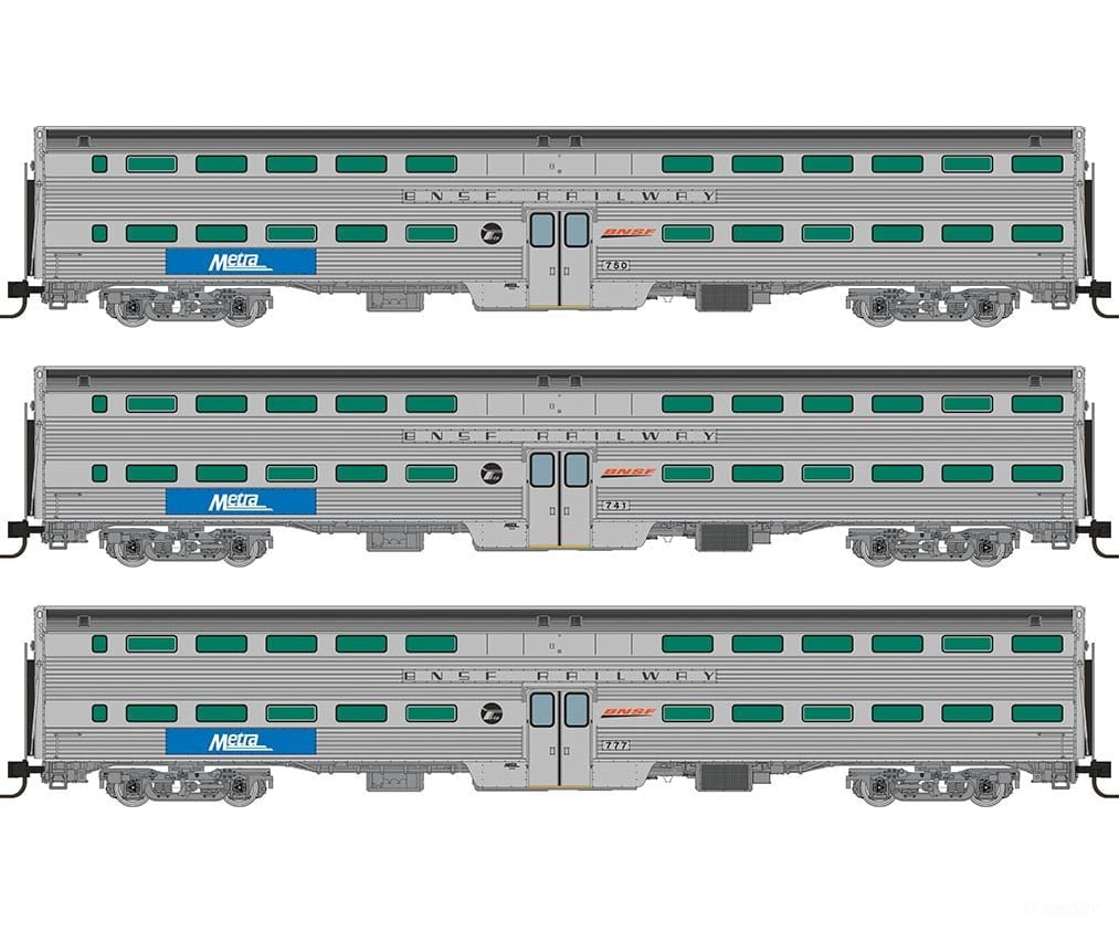 Rapido 545011 N Gallery Commuter Car Metra BNSF Swoosh Set #3 (Coaches 741, 750, 777)