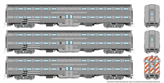 Rapido 145001, Budd Gallery Bi-Level Commuter Cab Coach & 2 Coach Set, BN Set #1, Cab #791 Coaches #728, 746