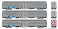 Rapido 145004, Budd Gallery Bi-Level Commuter Cab Coach & 2 Coach Set, Metra Set #1, Cab #798 Coaches #773, 768, Burlington Lettering