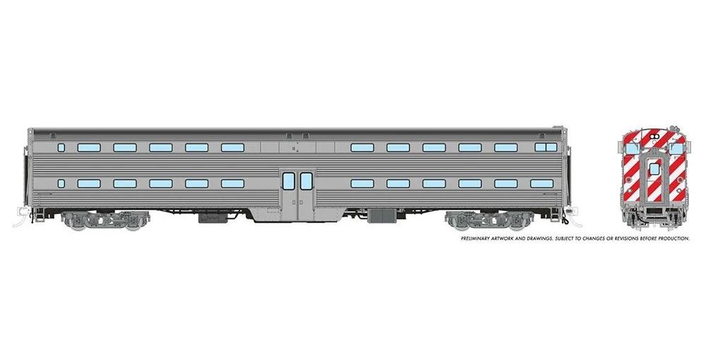 Rapido 145098, Budd Gallery Bi-Level Commuter Cab Coach, Painted, Unlettered Stainless