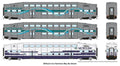 Rapido 146044, HO Scale BiLevel Commuter Cars, Metrolink-Ribbon, Set #1, Cab Car 632, Coaches 101 & 136