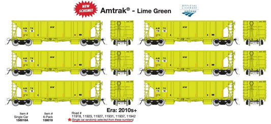 Rapido 158018, HO Scale NSC Ballast Car, Amtrak AMTK Lime Green, 6-Pack