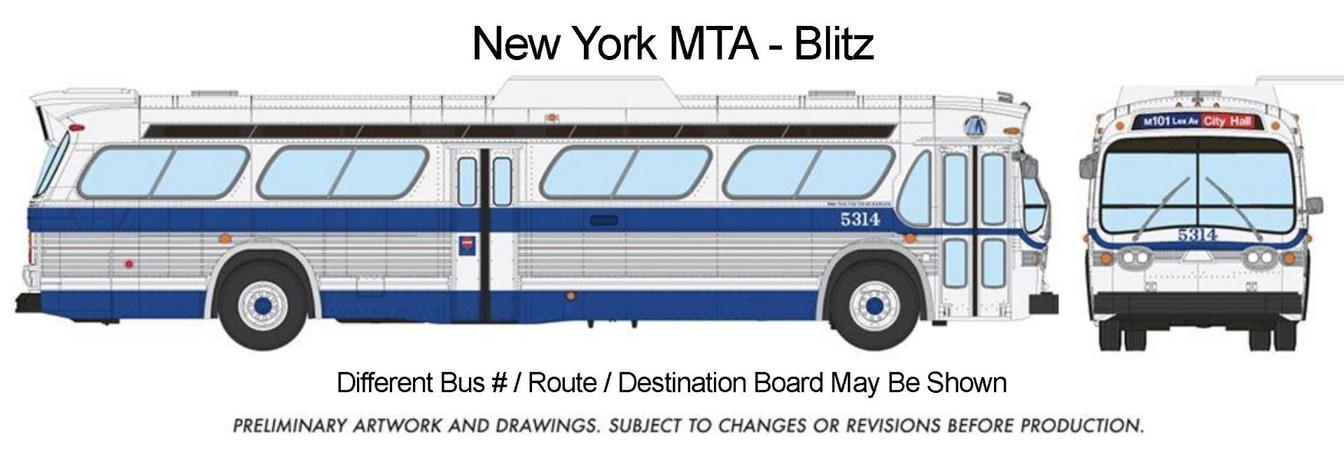 Rapido 753150, HO GM New Look Transit Bus, Deluxe, New York MTA Blitz #5314