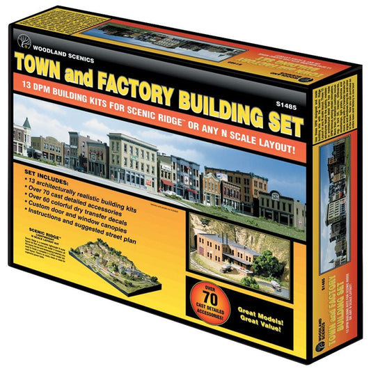 Woodland Scenics N Scale 785-1485 Town & Factory Building Set(TM), Kit